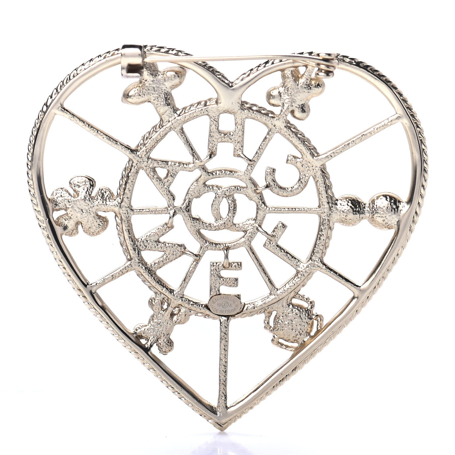 Chanel Crystal Pearl CC Heart Brooch Gold 2 of 8