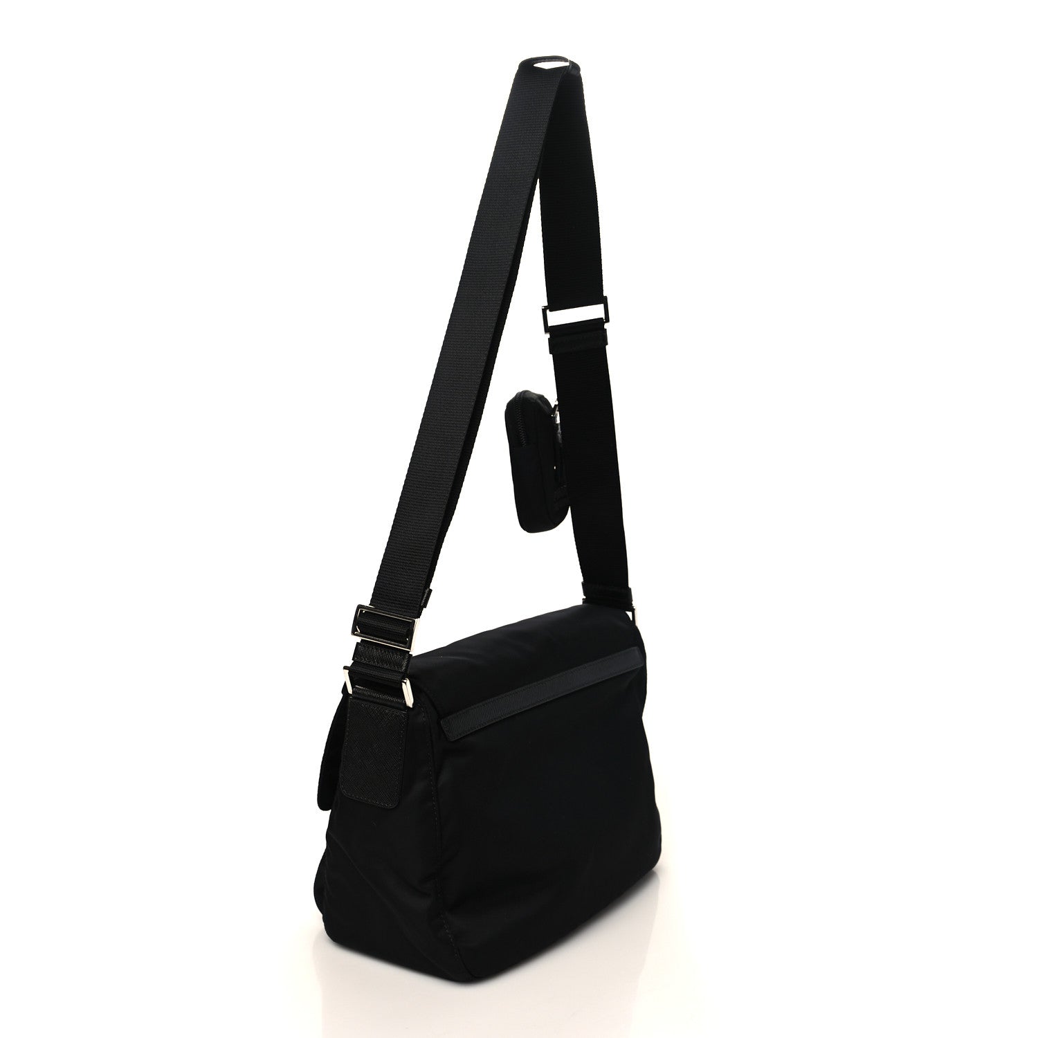 Prada Re-Nylon Vela Saffiano Pocket Double Buckle Messenger Shoulder Bag Black 2 of 7