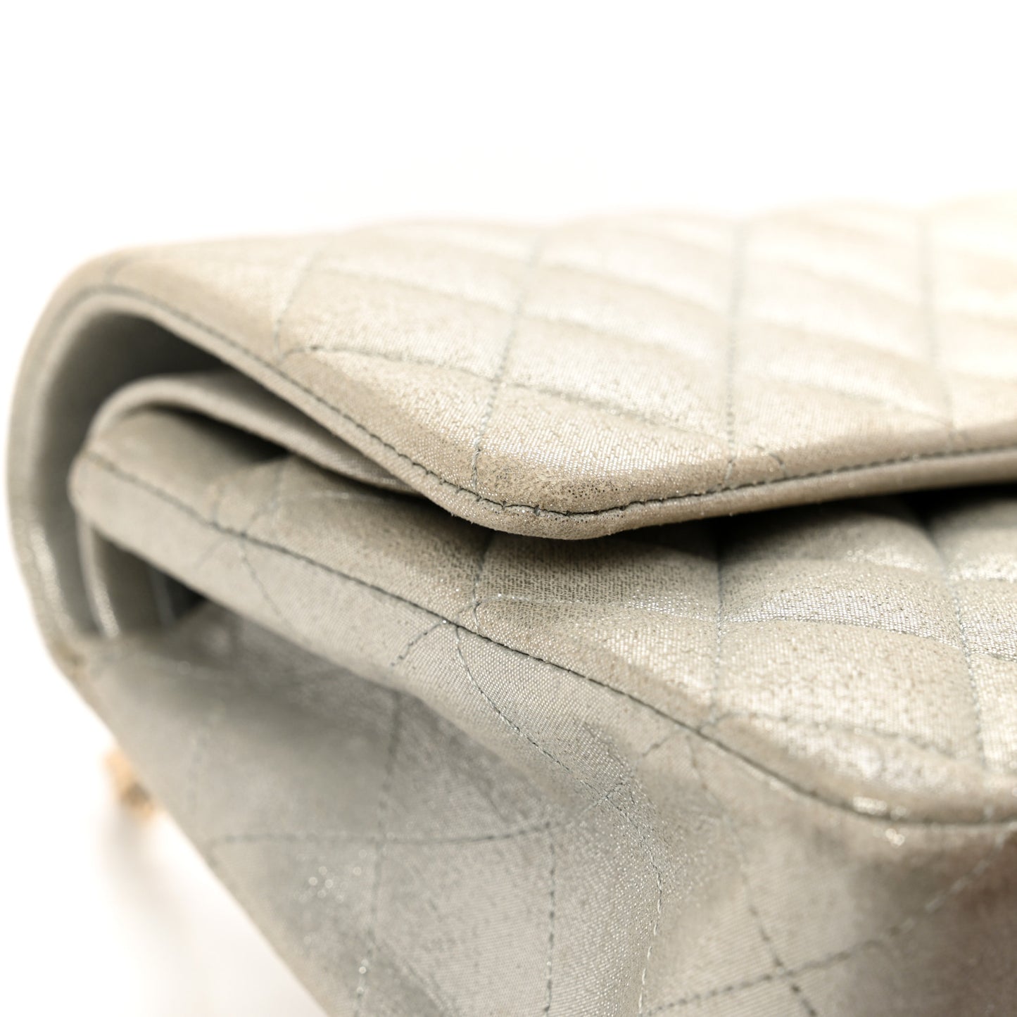 Iridescent Calfskin Quilted Medium Double Flap Silver