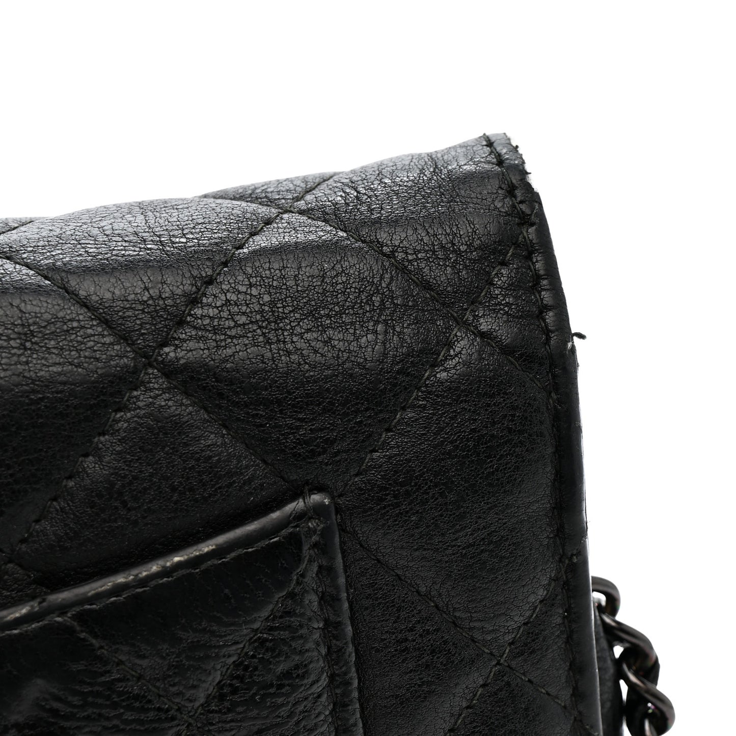 Crumpled Calfskin Quilted Wallet On Chain WOC So Black