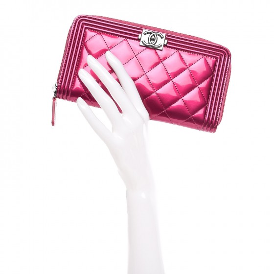 Chanel Metallic Patent Quilted Boy L-Gusset Zip Wallet Pink 2 of 8