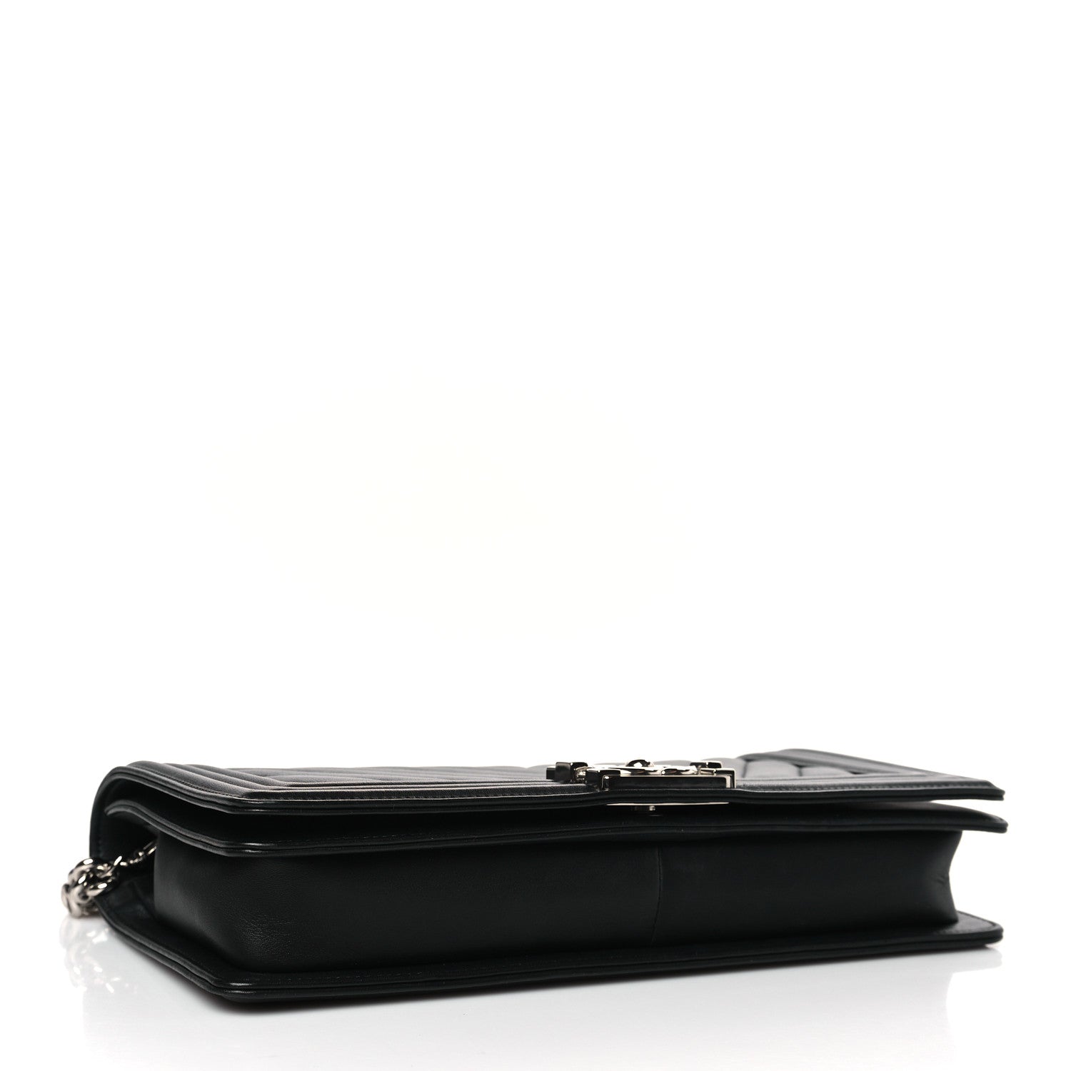 Chanel Calfskin Chevron Quilted Boy Convertible Clutch Flap Black 4 of 9