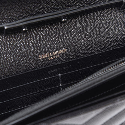 Saint Laurent Grain De Poudre Matelasse Chevron Monogram Chain Wallet Black 7 of 8