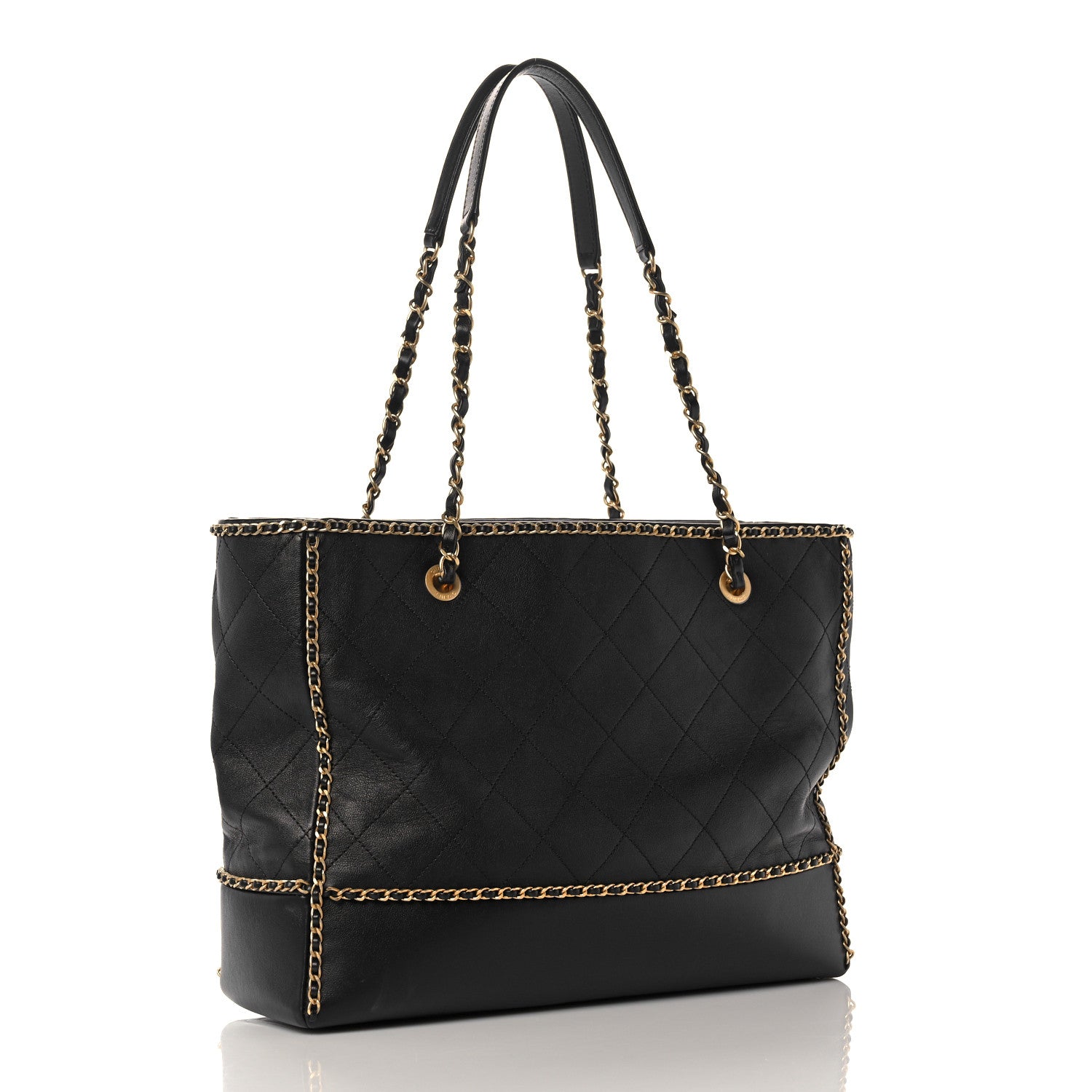 Chanel Calfskin Quilted Chain Lines Shopping Tote Black 3 of 10