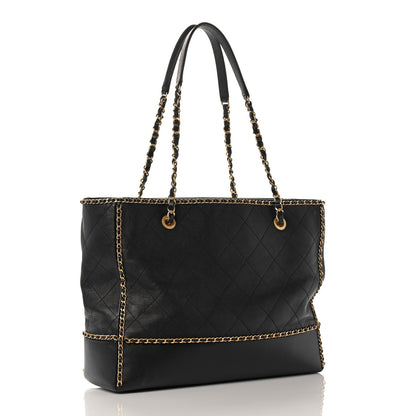Chanel Calfskin Quilted Chain Lines Shopping Tote Black 3 of 10