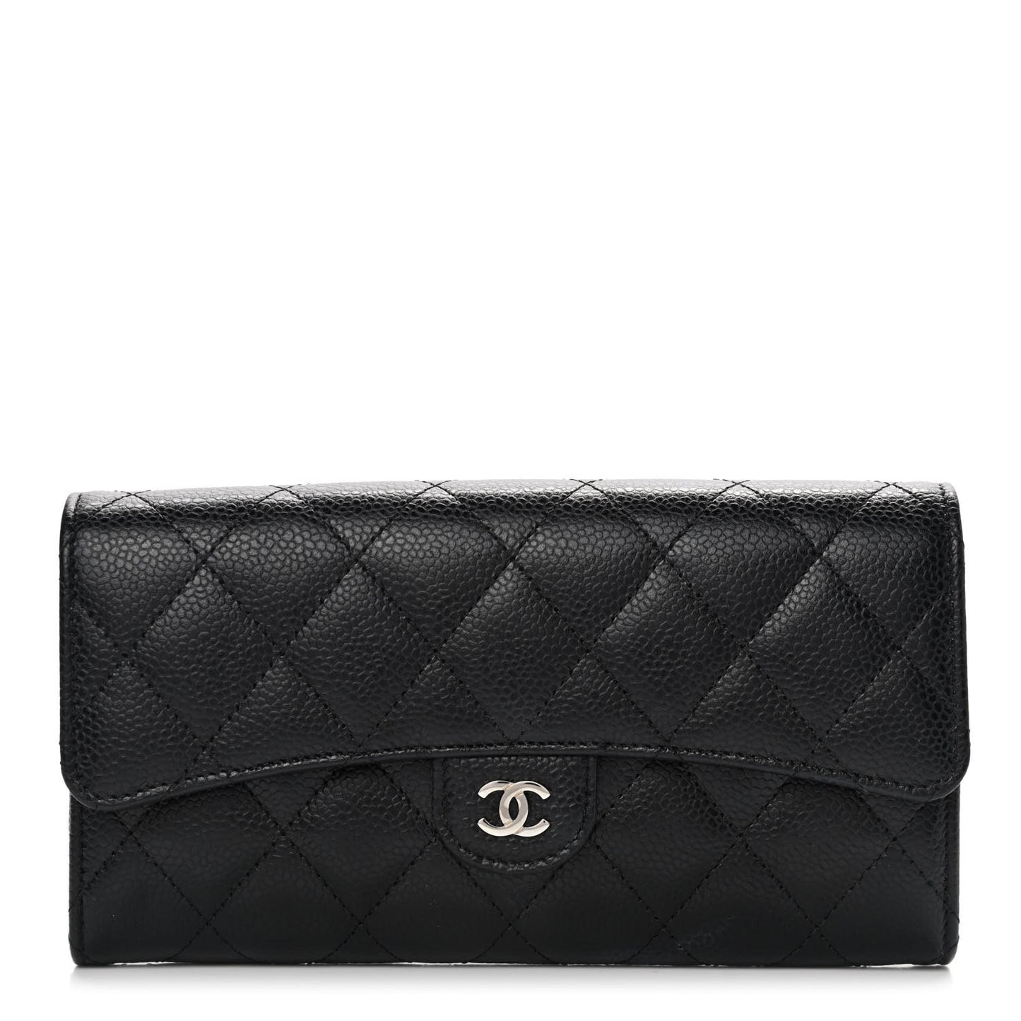 Caviar Quilted Large Gusset Flap Wallet Black