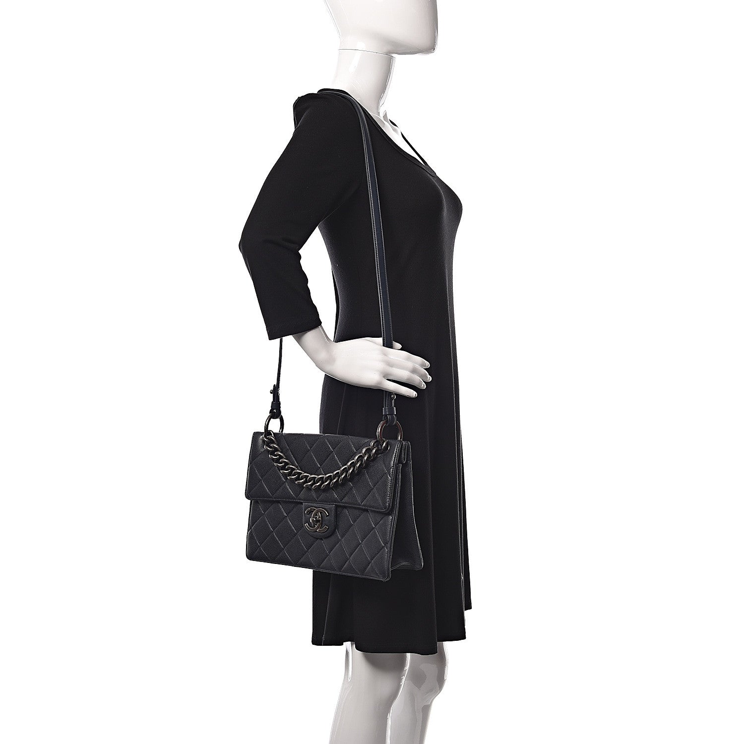 Chanel Caviar Quilted Large Retro Class Flap Dark Navy Blue 2 of 19