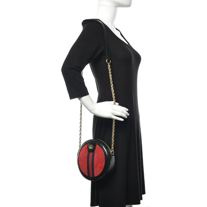 Gucci Suede Patent Web Mini Ophidia Round Shoulder Bag Hibiscus Red Black 2 of 10