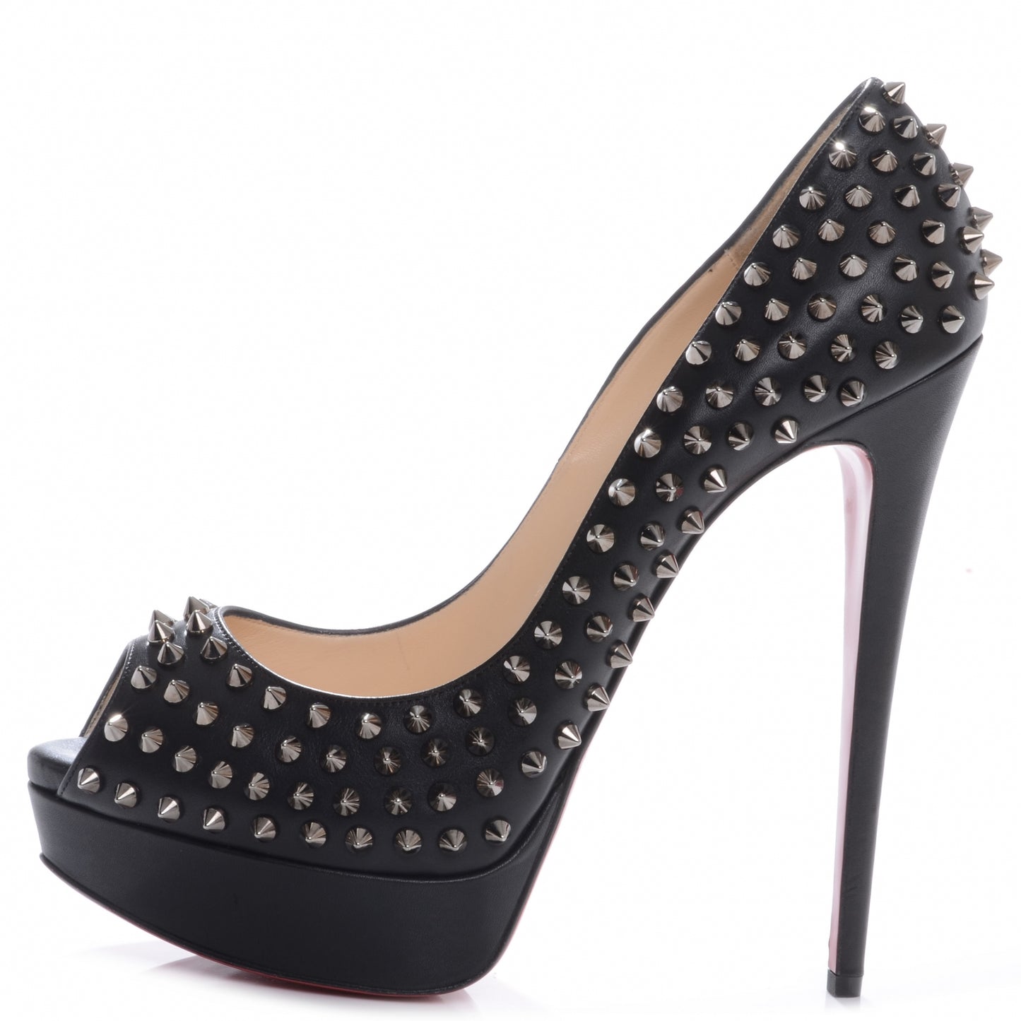 Calfskin Lady Peep Spikes VIP 150 Pumps 42 Black Silver