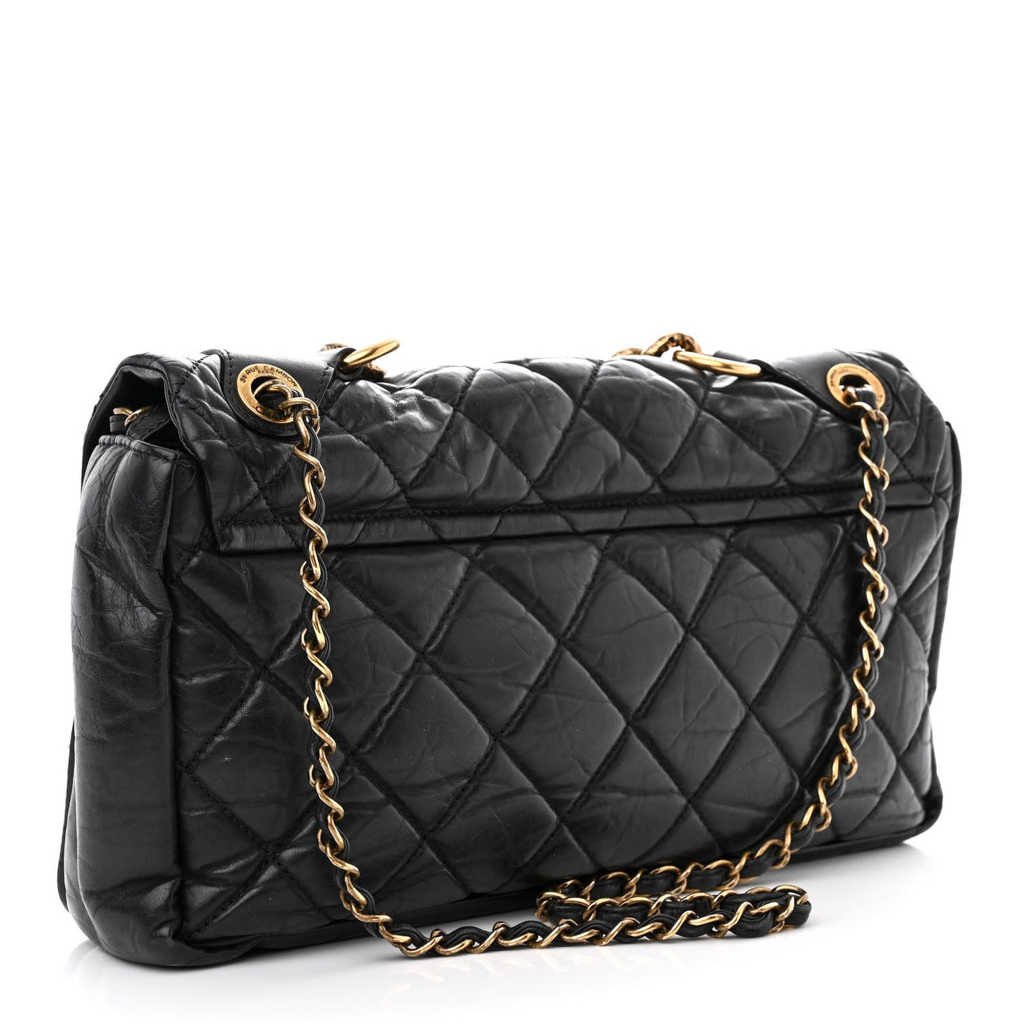 Aged Calfskin Quilted Medium Pondichery Flap Black
