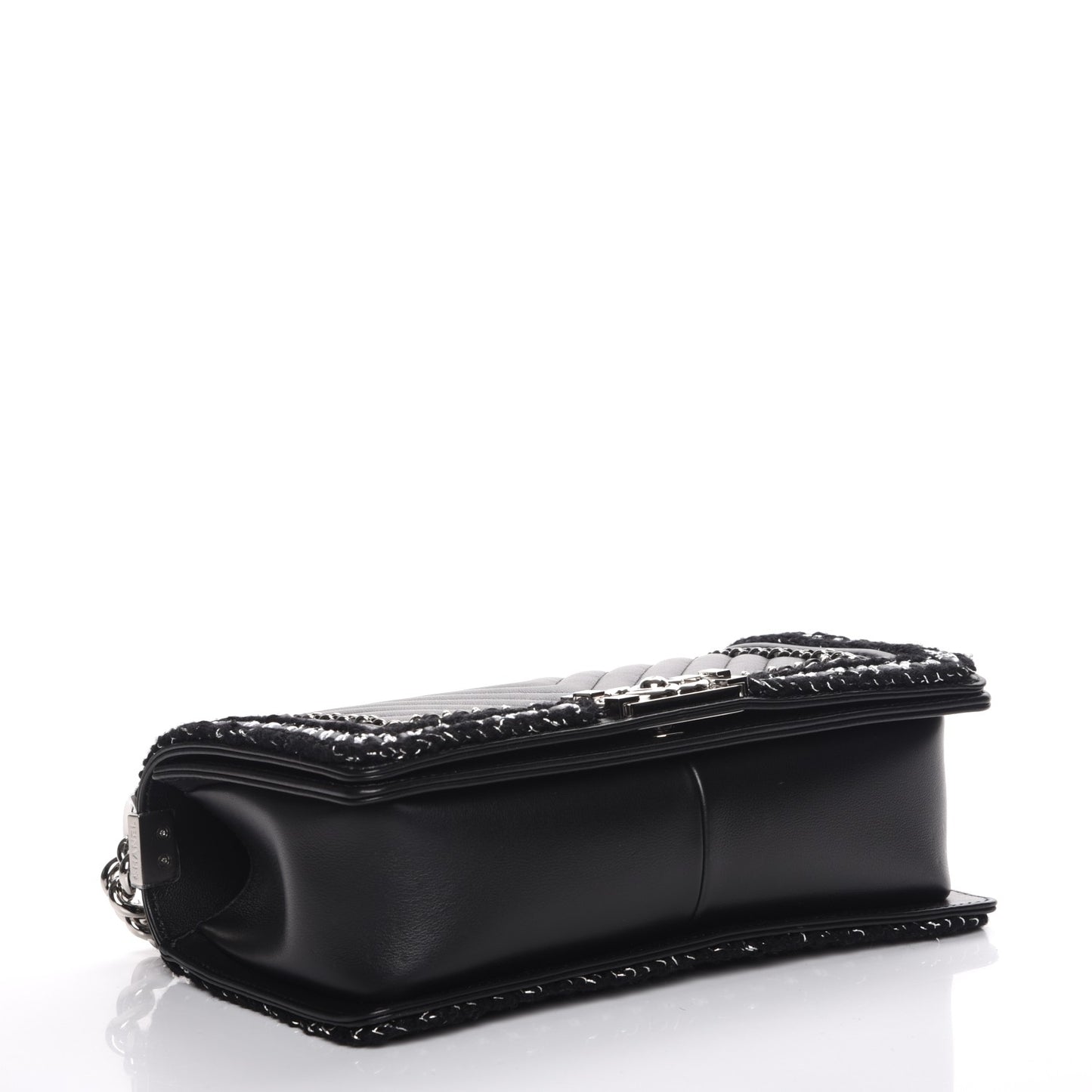 Calfskin Chevron Tweed Medium Boy Flap Black