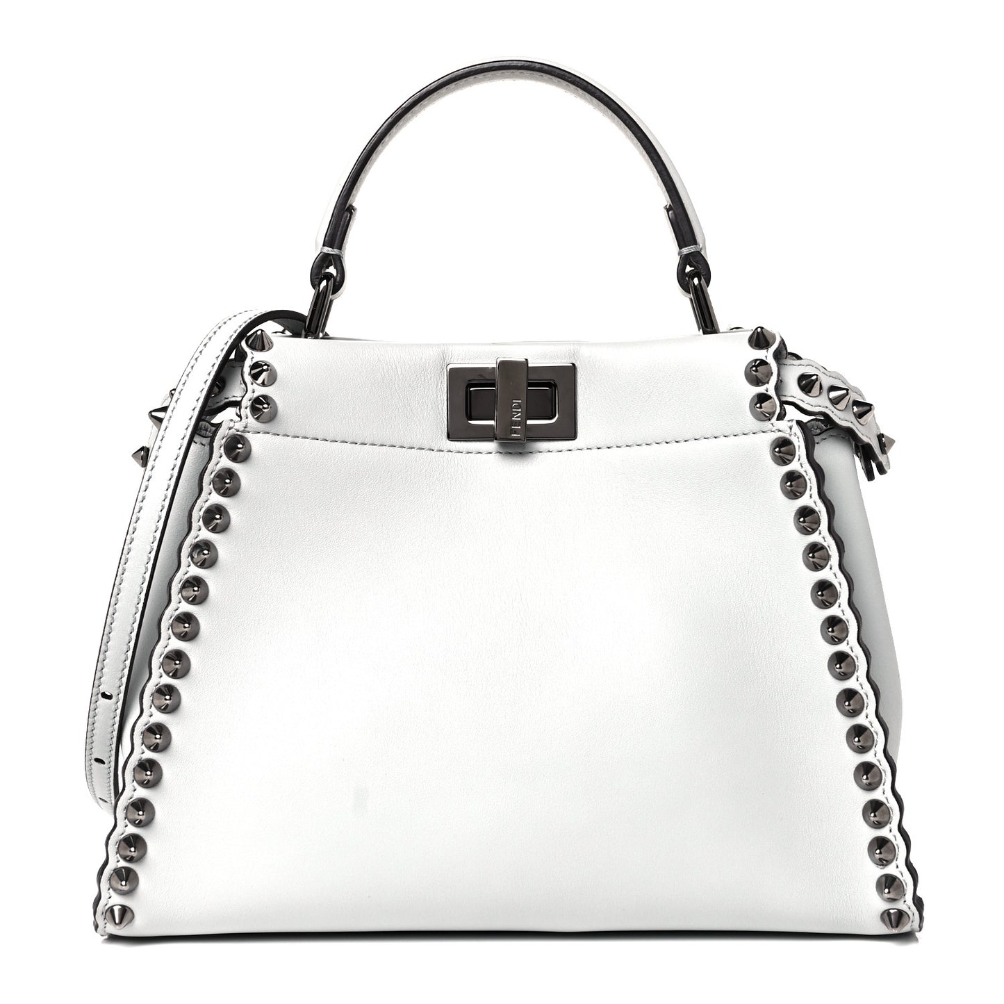 Vitello Seta Shiny Nappa Scalloped Studded Mini Peekaboo Iconic Satchel Grigio Perla