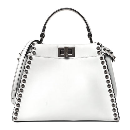 Fendi Vitello Seta Shiny Nappa Scalloped Studded Mini Peekaboo Iconic Satchel Grigio Perla 1 of 8