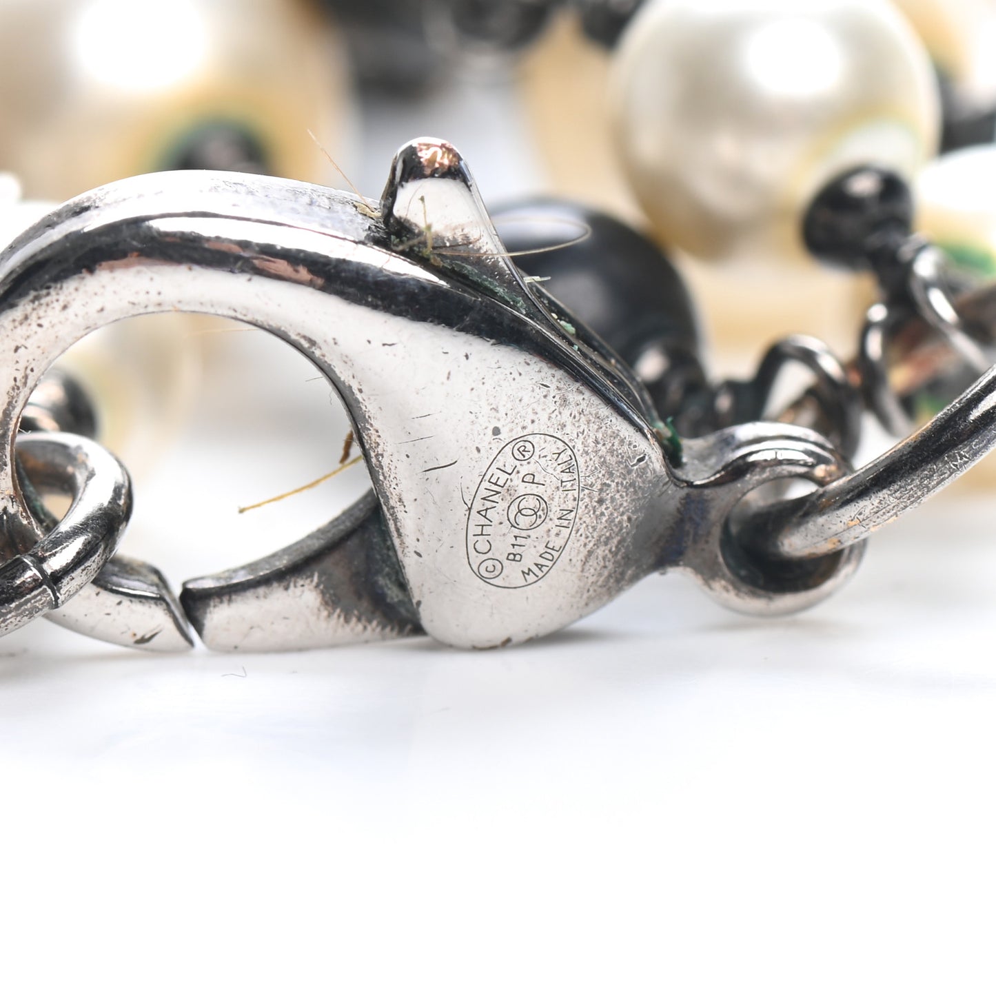 Pearl Bead CC Long Necklace Ruthenium Black