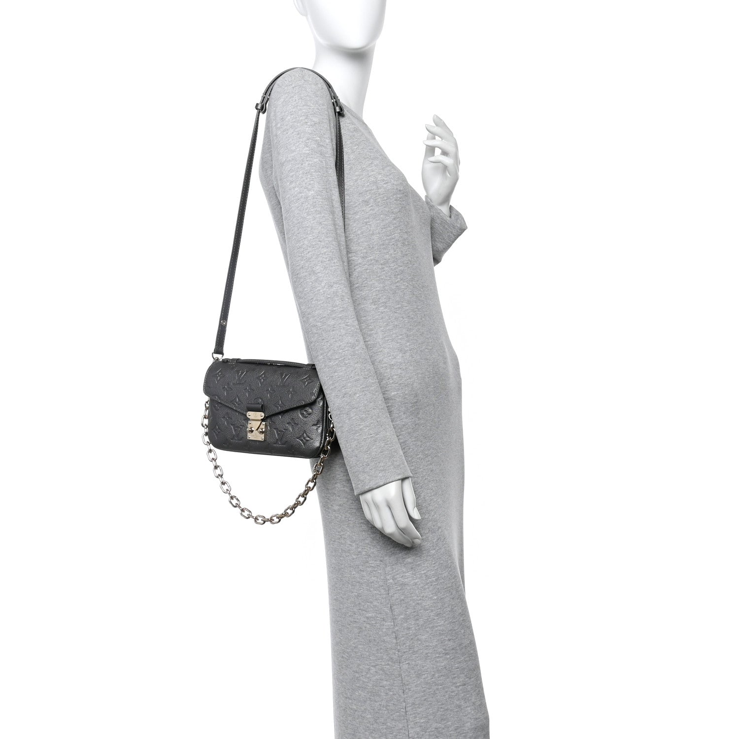 Louis Vuitton Shimmery Empreinte LV Ski Pochette Metis East West Gun Metal 3 of 9