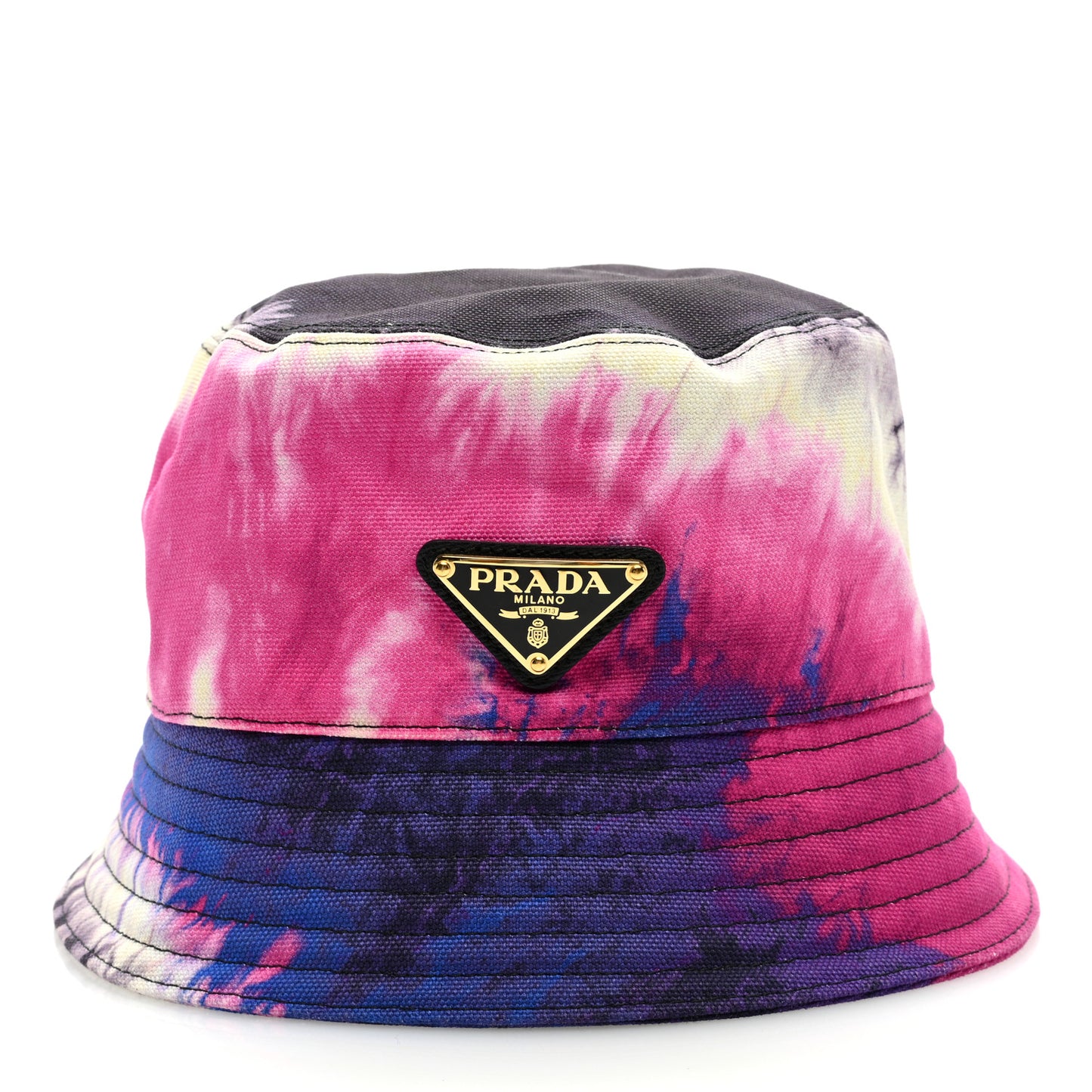 Used Denim Tie Dye Metal Triangle Logo Womens Bucket Hat S