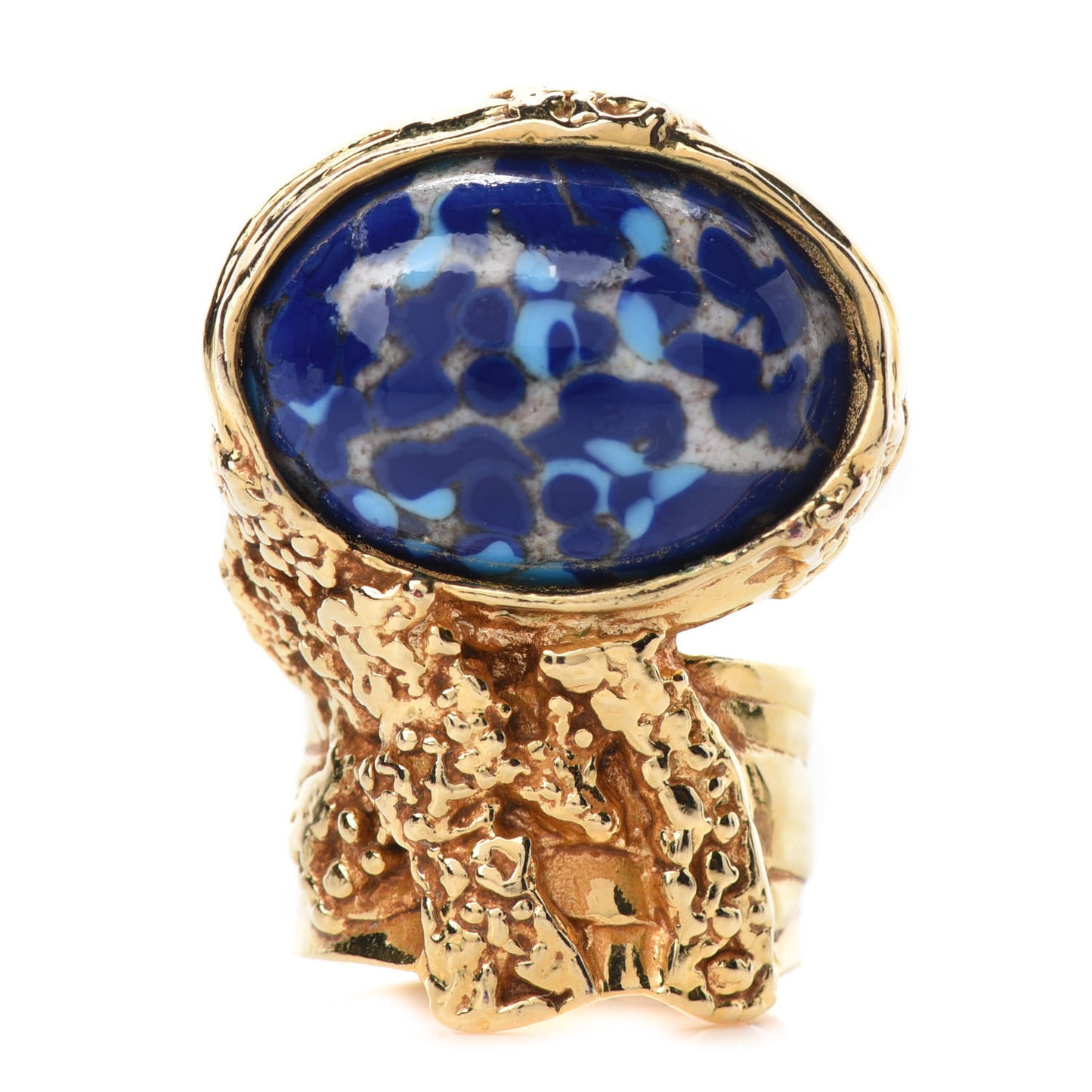 Glass Cabochon Arty Ovale Ring 8 Gold Lapis