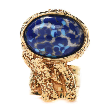Saint Laurent Glass Cabochon Arty Ovale Ring 8 Gold Lapis 1 of 5