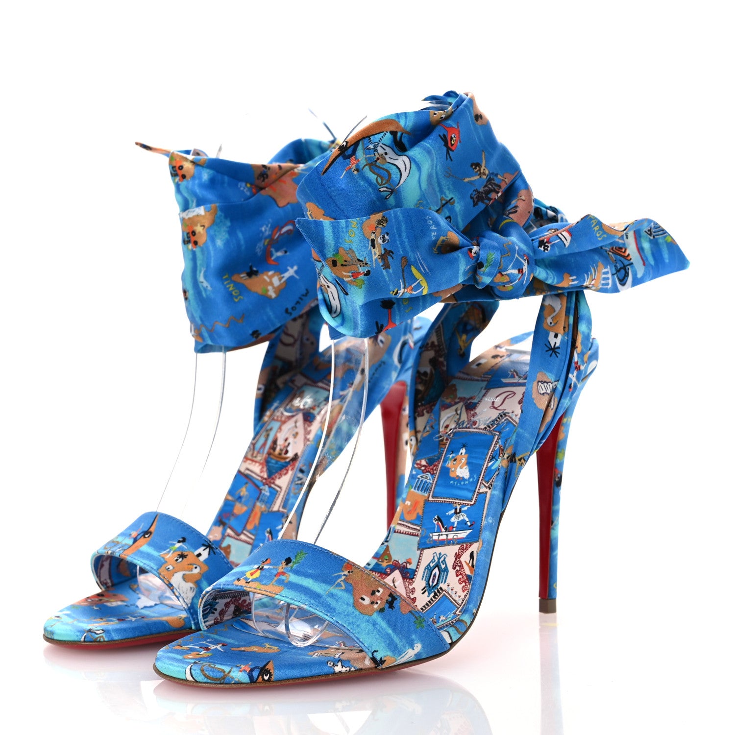 Christian Louboutin Crepe Satin Greekaba Du Desert 100 Sandal 36 Blue Multicolor 4 of 10