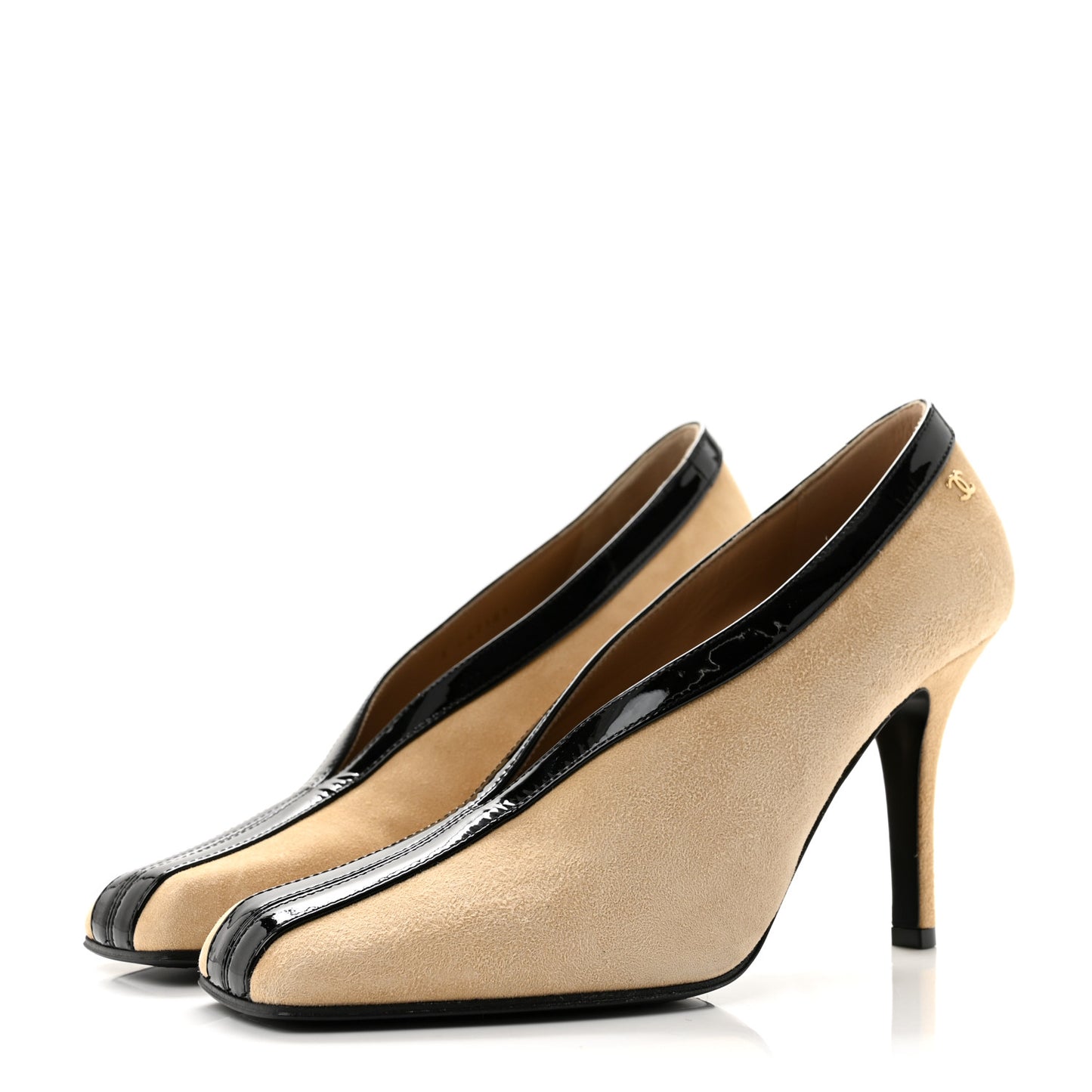 Suede Patent Calfskin Pumps 38.5 Beige Black