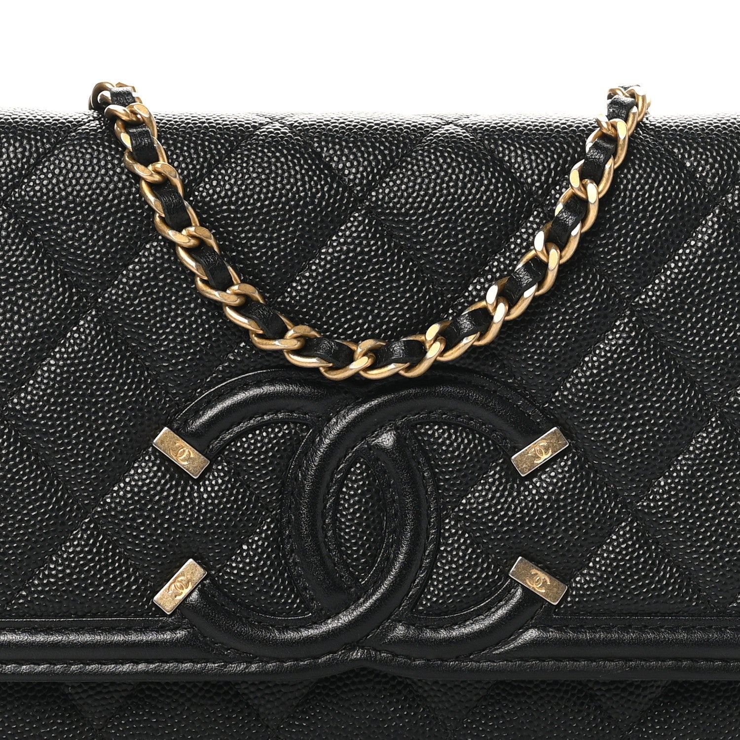 Chanel Caviar Quilted CC Filigree Wallet On Chain WOC Black 8 of 10