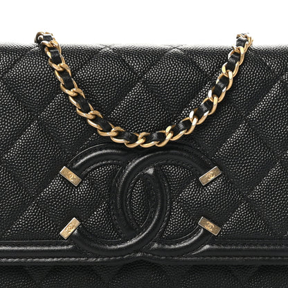 Chanel Caviar Quilted CC Filigree Wallet On Chain WOC Black 8 of 10