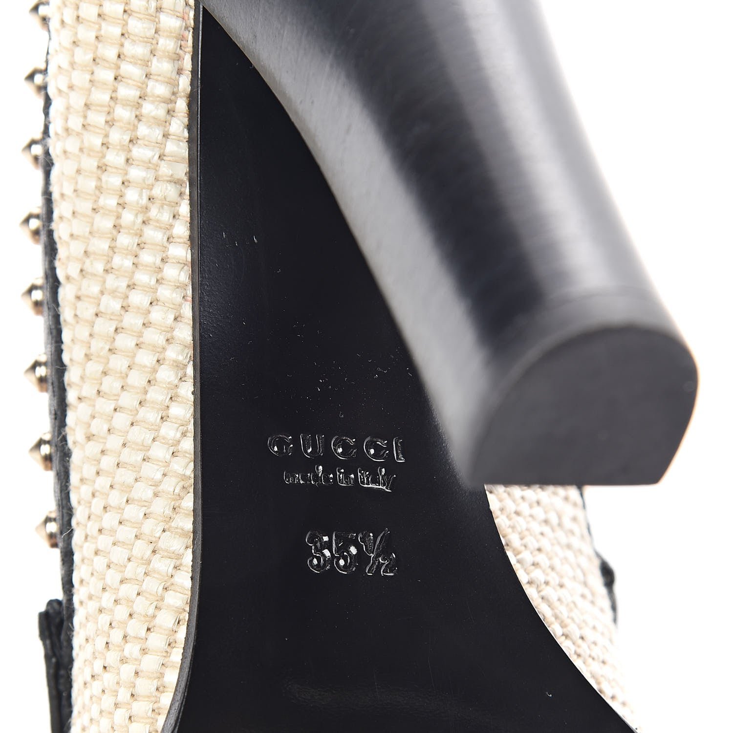 Gucci Calfskin Canvas Studded Horsebit Alyssa Pumps 35.5 Black Ivory 6 of 7