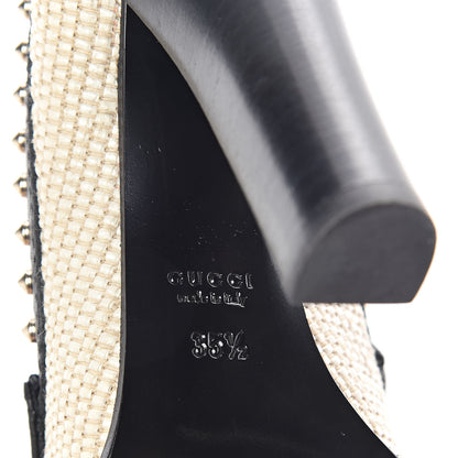 Gucci Calfskin Canvas Studded Horsebit Alyssa Pumps 35.5 Black Ivory 6 of 7