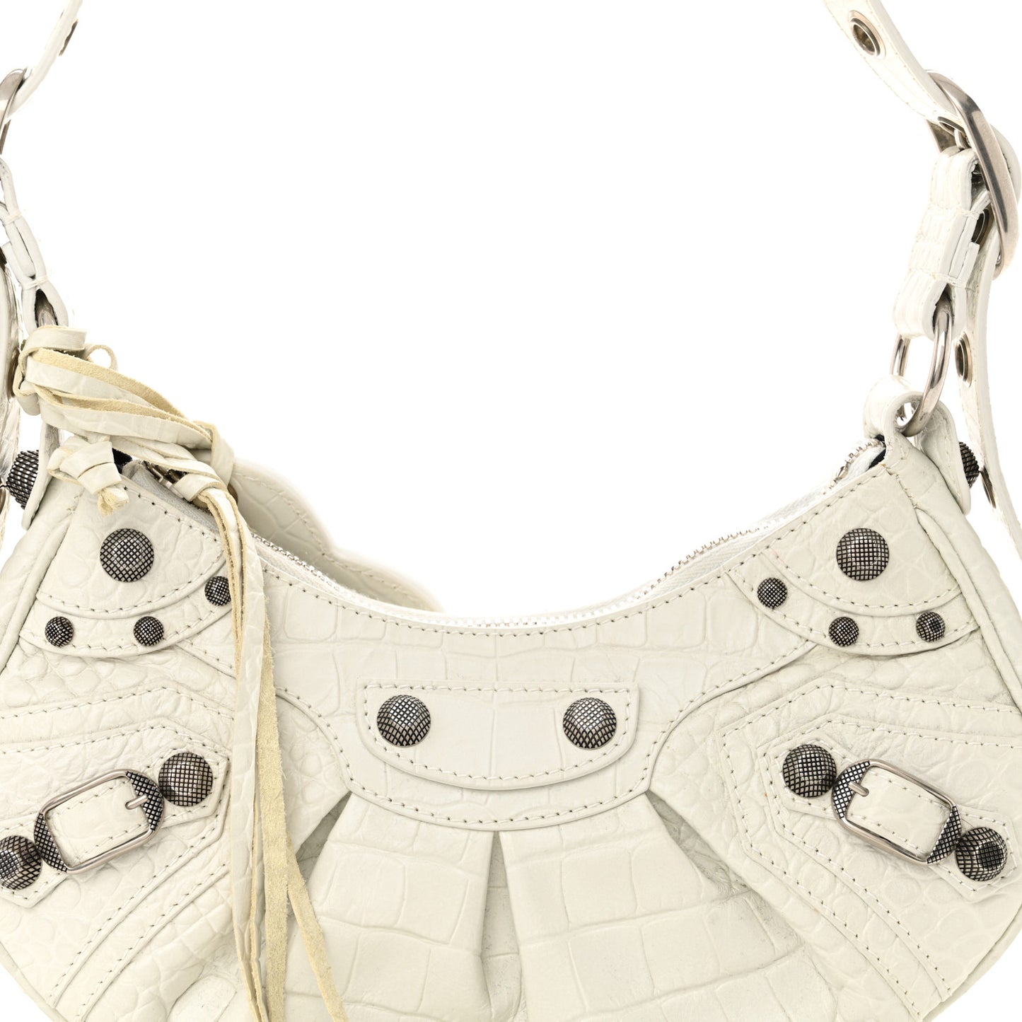 Extra Supple Calfskin Crocodile Embossed Le Cagole Shoulder Bag XS Optic White