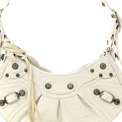 Balenciaga Extra Supple Calfskin Crocodile Embossed Le Cagole Shoulder Bag XS Optic White 9 of 11