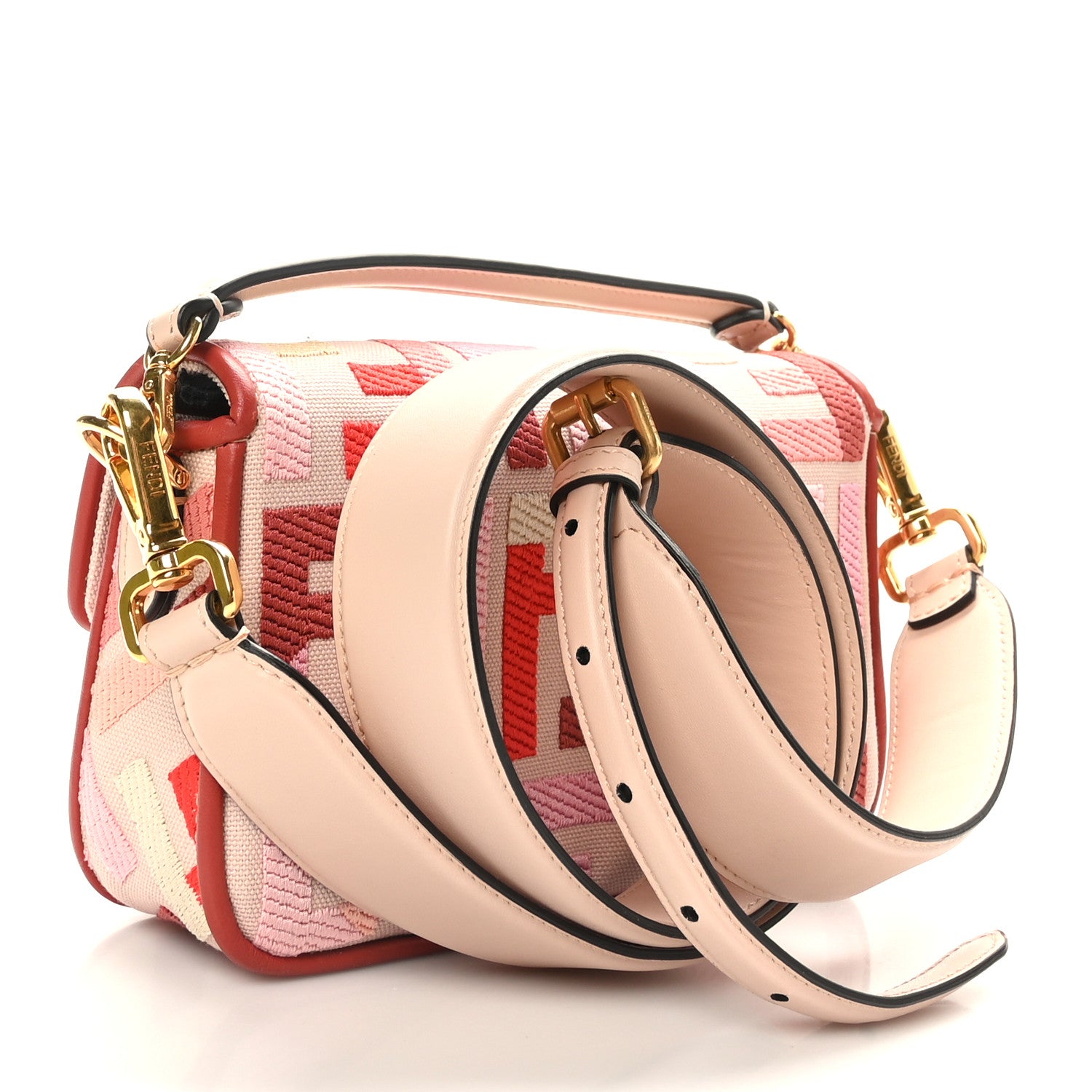 Fendi Canvas Vitello King Seta FF Embroidered Mini Baguette Rosa Quarzo Bloody Mary Multicolor 3 of 9