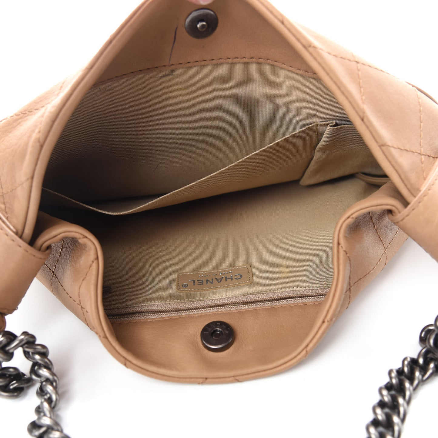 Calfskin Stitched Double Zip Hobo Beige
