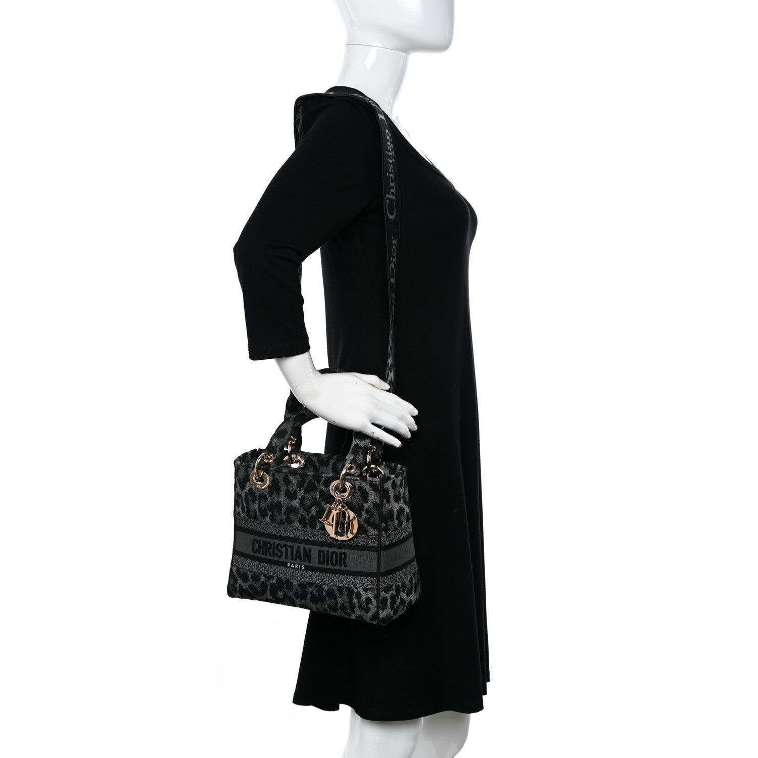 Christian Dior Canvas Mizza Embroidered Medium Lady D-Lite Gray 2 of 16