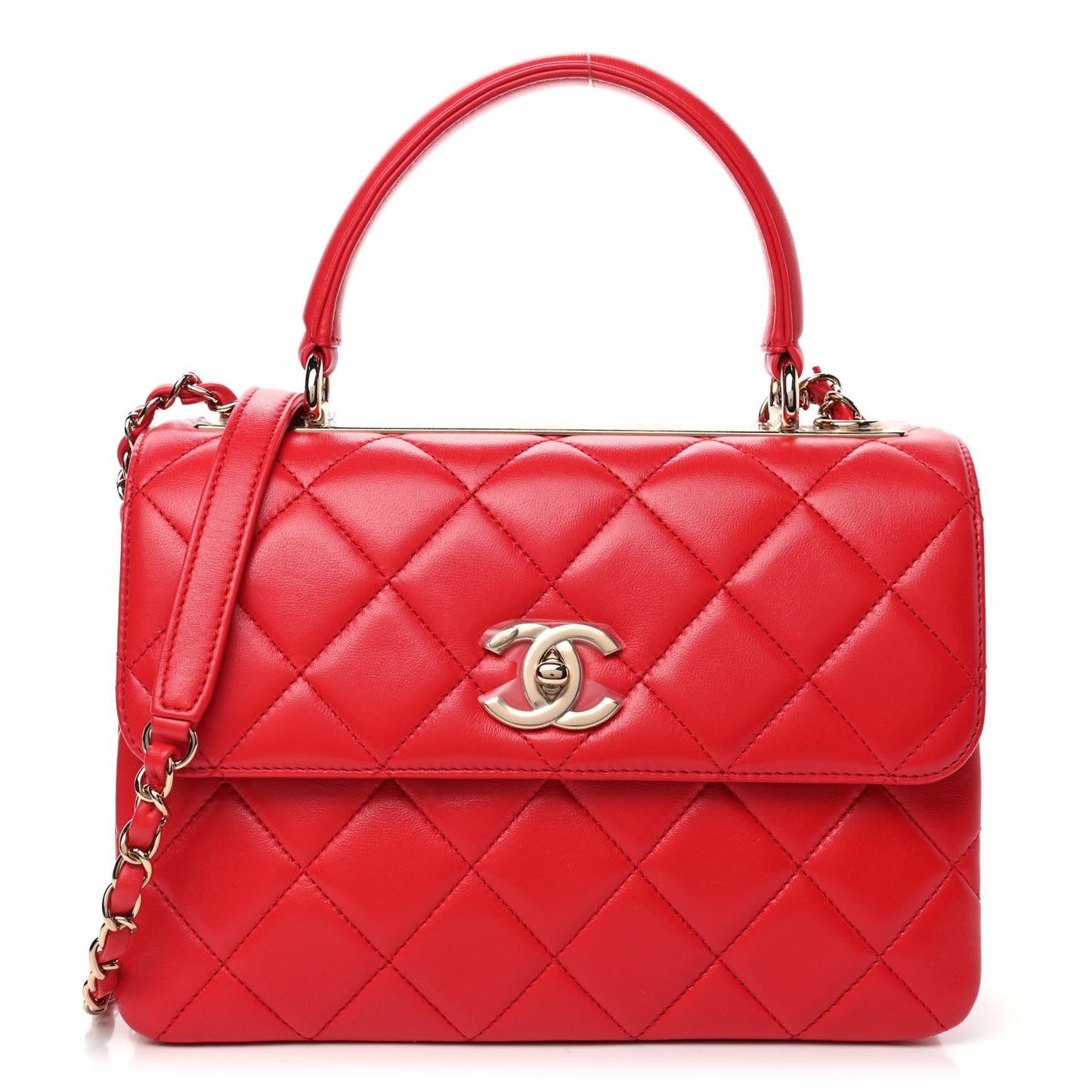 Lambskin Quilted Small Trendy CC Flap Dual Handle Bag Red