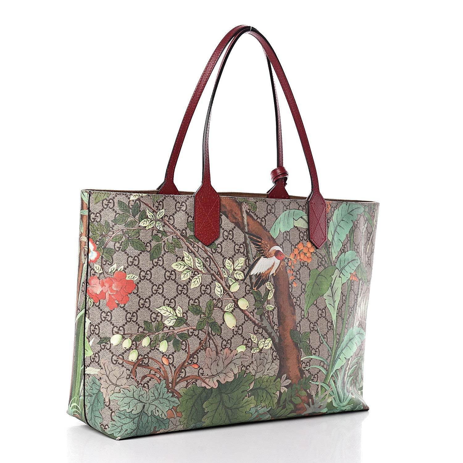 Gucci GG Supreme Monogram Tian Medium Shopping Tote Beige Multicolor Red 3 of 21