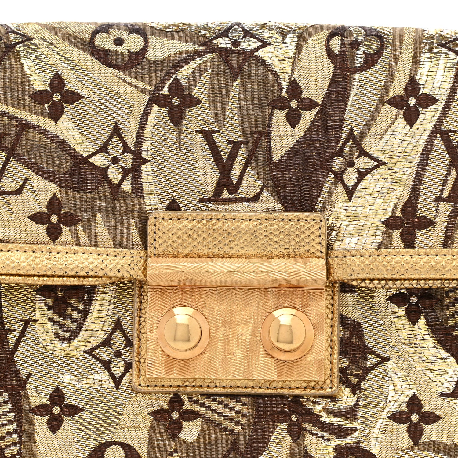 Louis Vuitton Monogram Brocade Thalie Clutch Gold 13 of 22