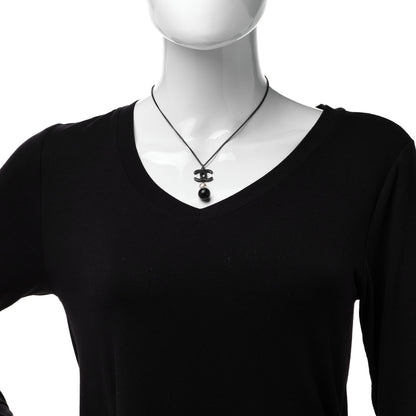 Chanel Resin CC Pearl Drop Necklace Ruthenium Black 2 of 5