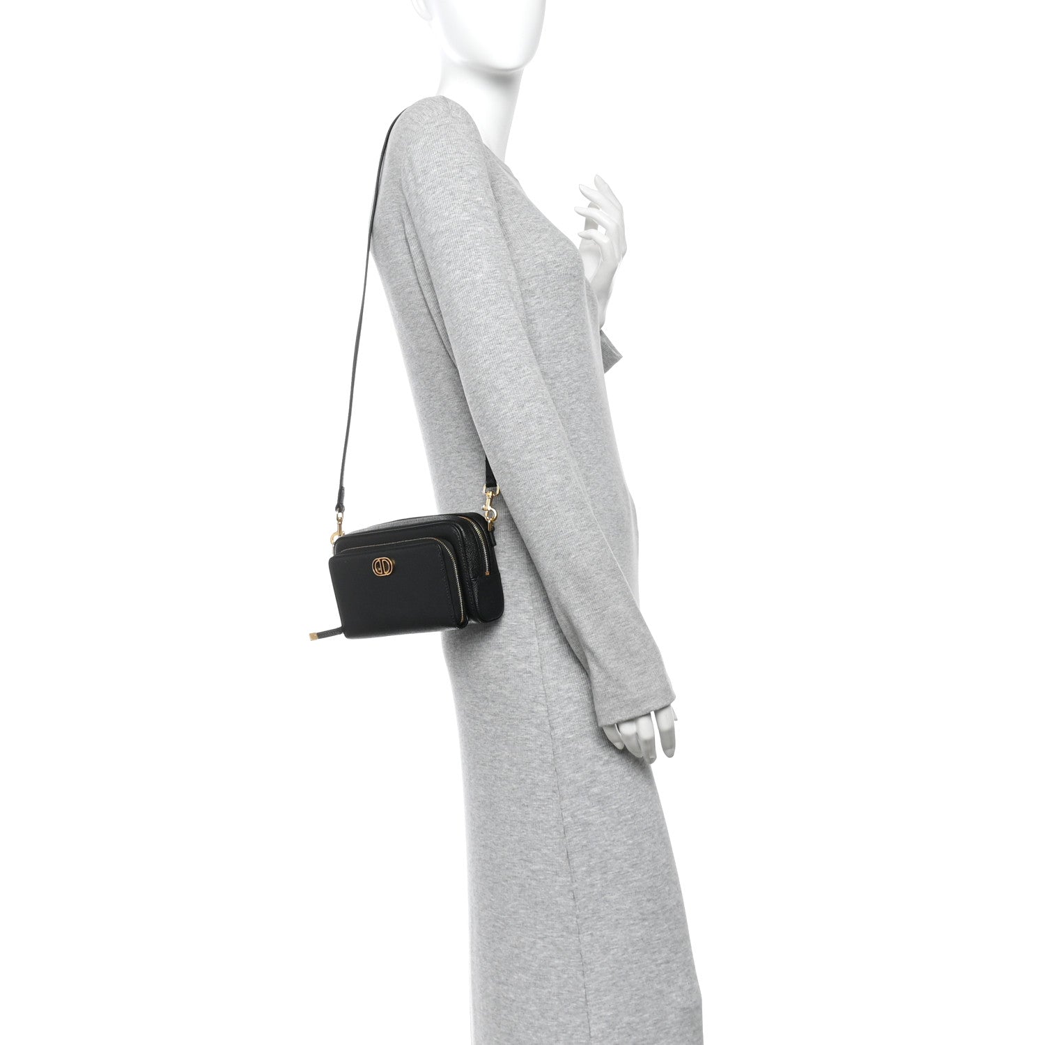 Christian Dior Grained Calfskin Caro Double Pouch Black 2 of 11