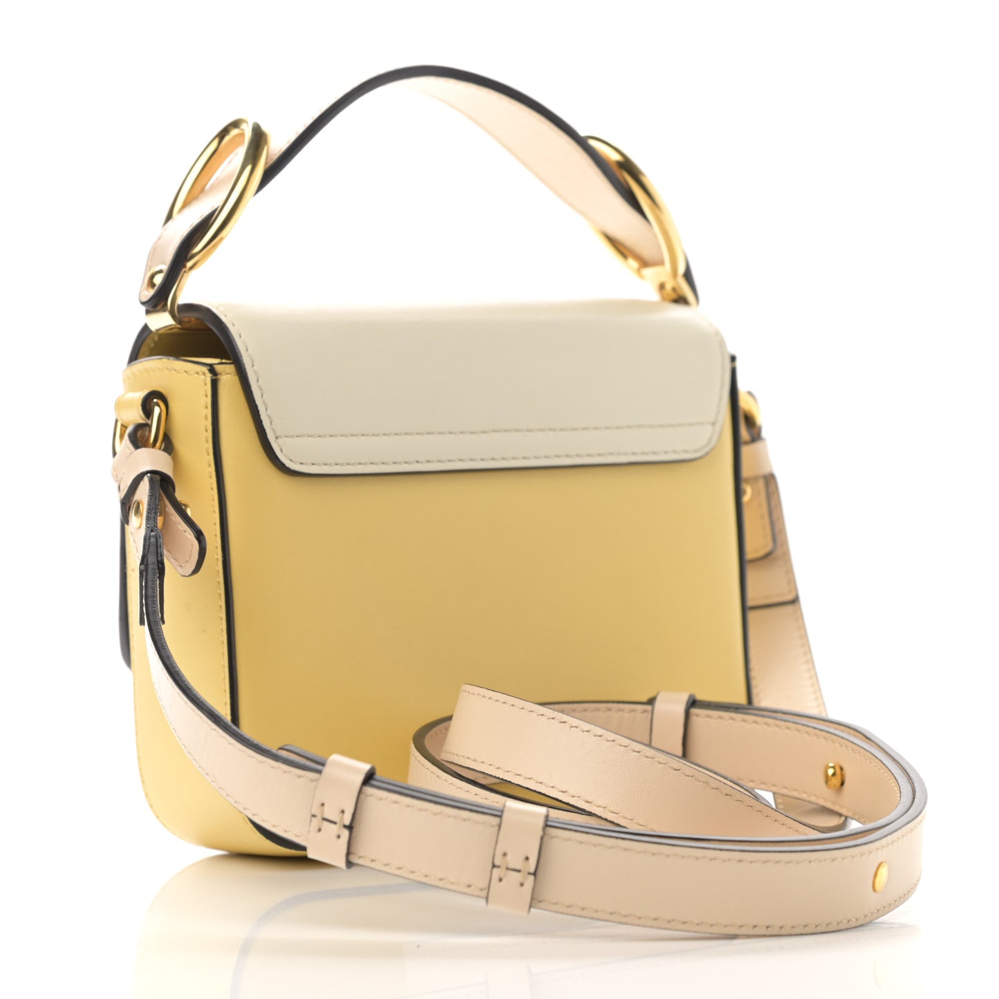 Calfskin Mini C Double Carry Yellow White Beige