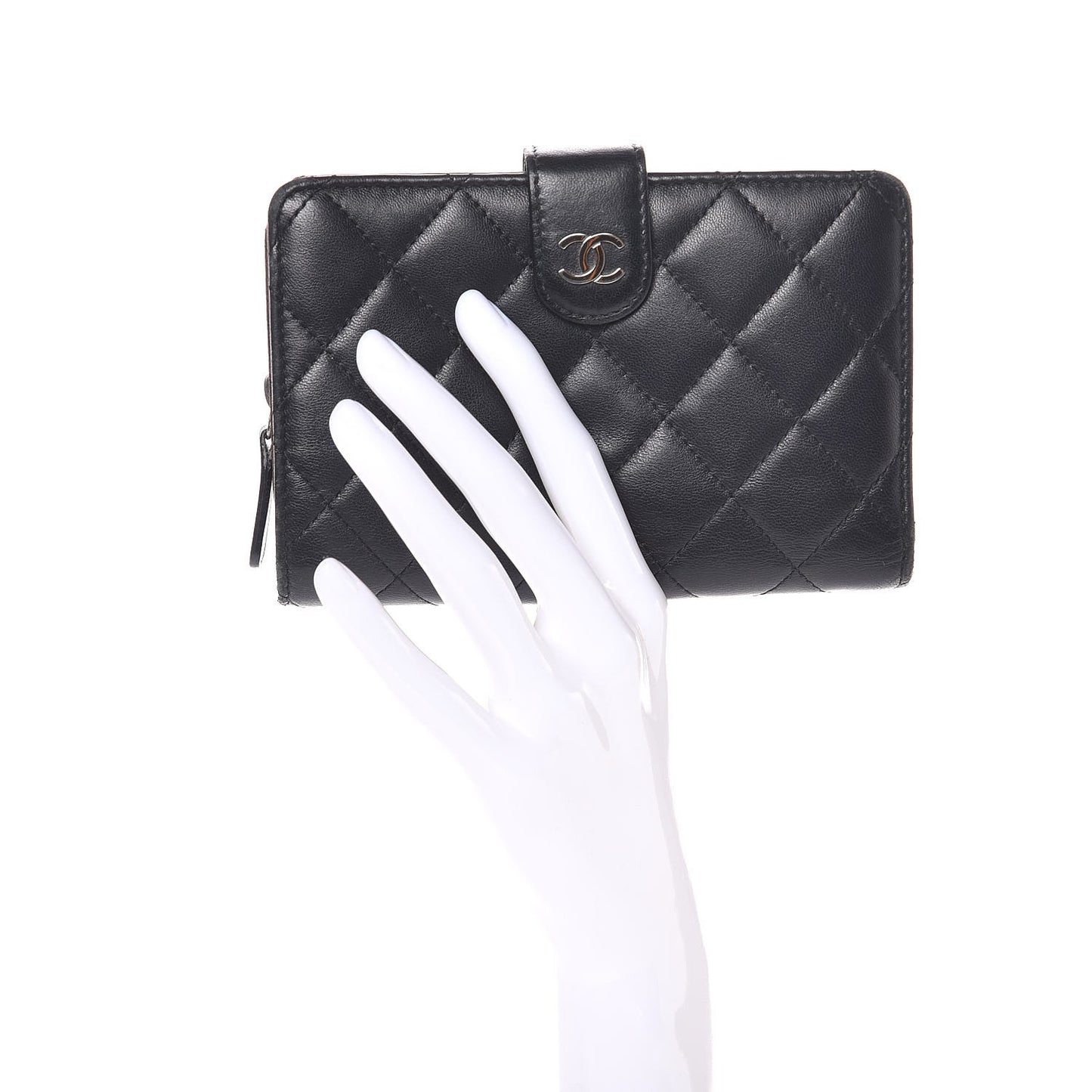Lambskin Quilted Zipped Pocket Wallet Black