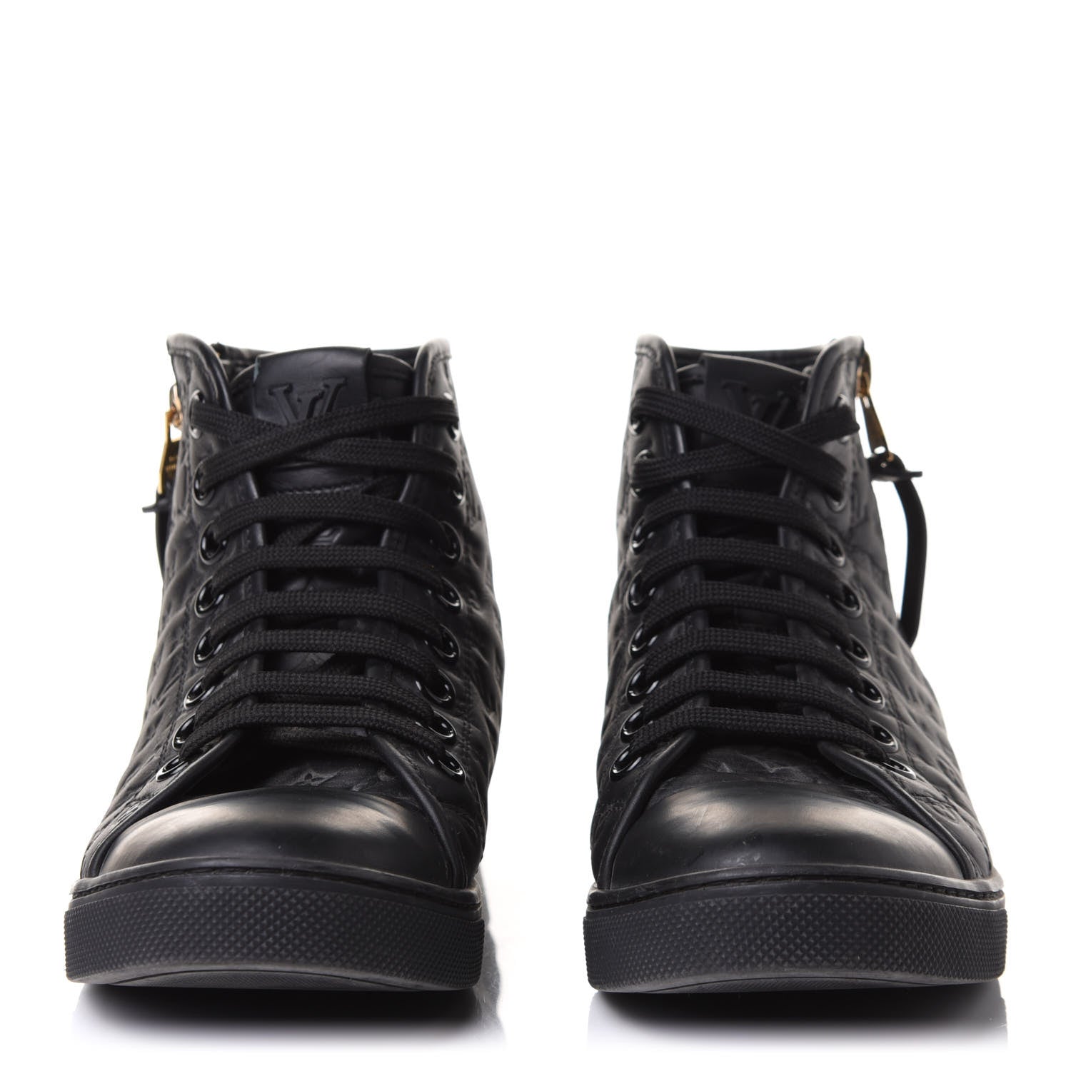 Louis Vuitton Calfskin Embossed Monogram Punchy High Top Sneakers 35.5 Black 2 of 9