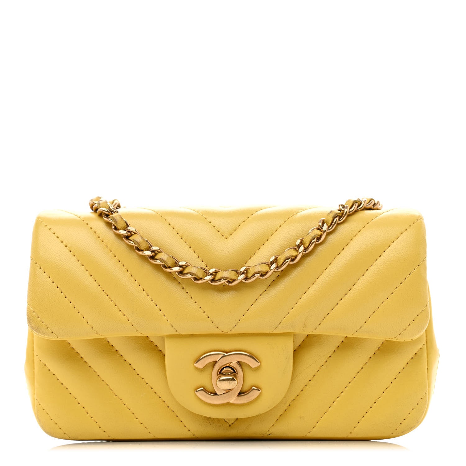Chanel Lambskin Chevron Quilted Extra Mini Rectangular Flap Yellow 1 of 12