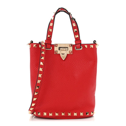 Valentino Garavani Pebbled Calfskin Rockstud Bucket Bag Red 1 of 10