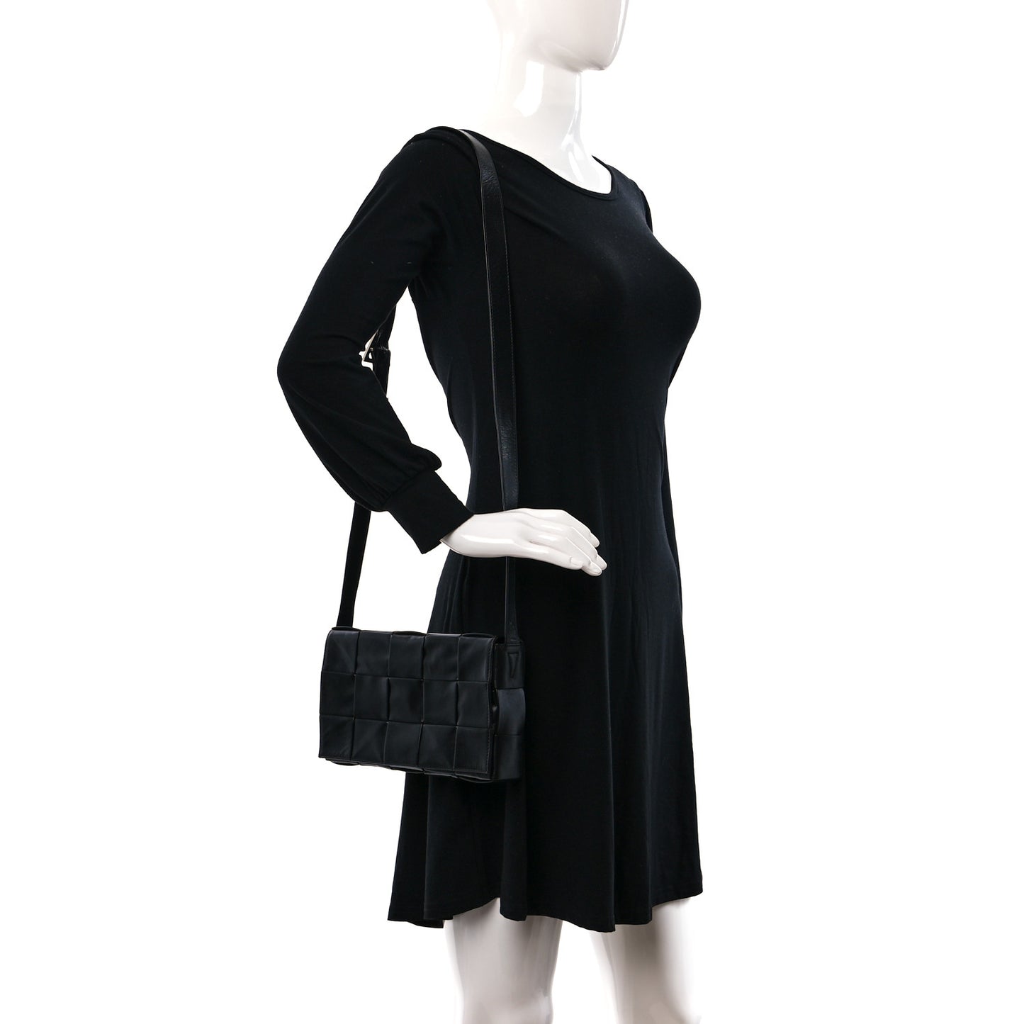 Paper Calfskin Maxi Intreccio Cassette Crossbody Bag Black