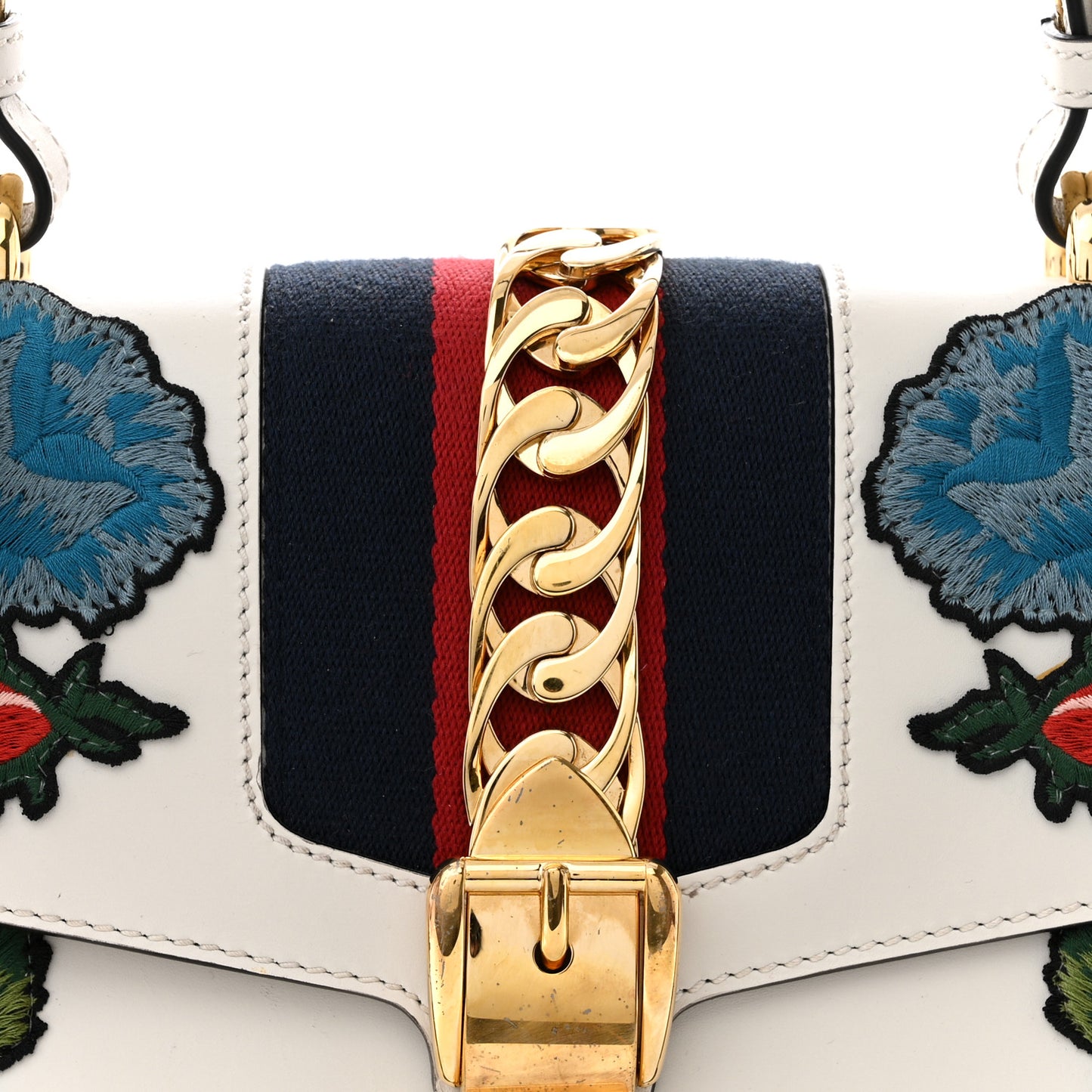 Calfskin Floral Medium Sylvie Top Handle Bag Off White