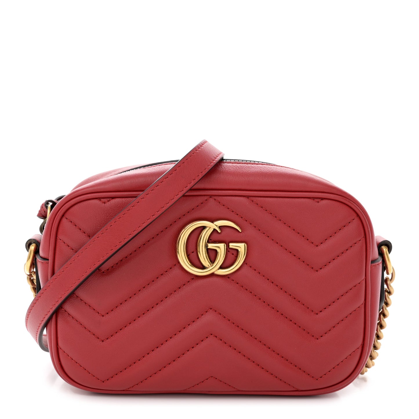 Calfskin Matelasse Mini GG Marmont Chain Shoulder Bag Hibiscus Red