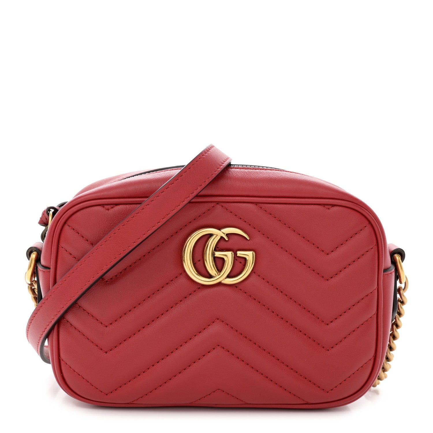 Gucci Calfskin Matelasse Mini GG Marmont Chain Shoulder Bag Hibiscus Red 1 of 13