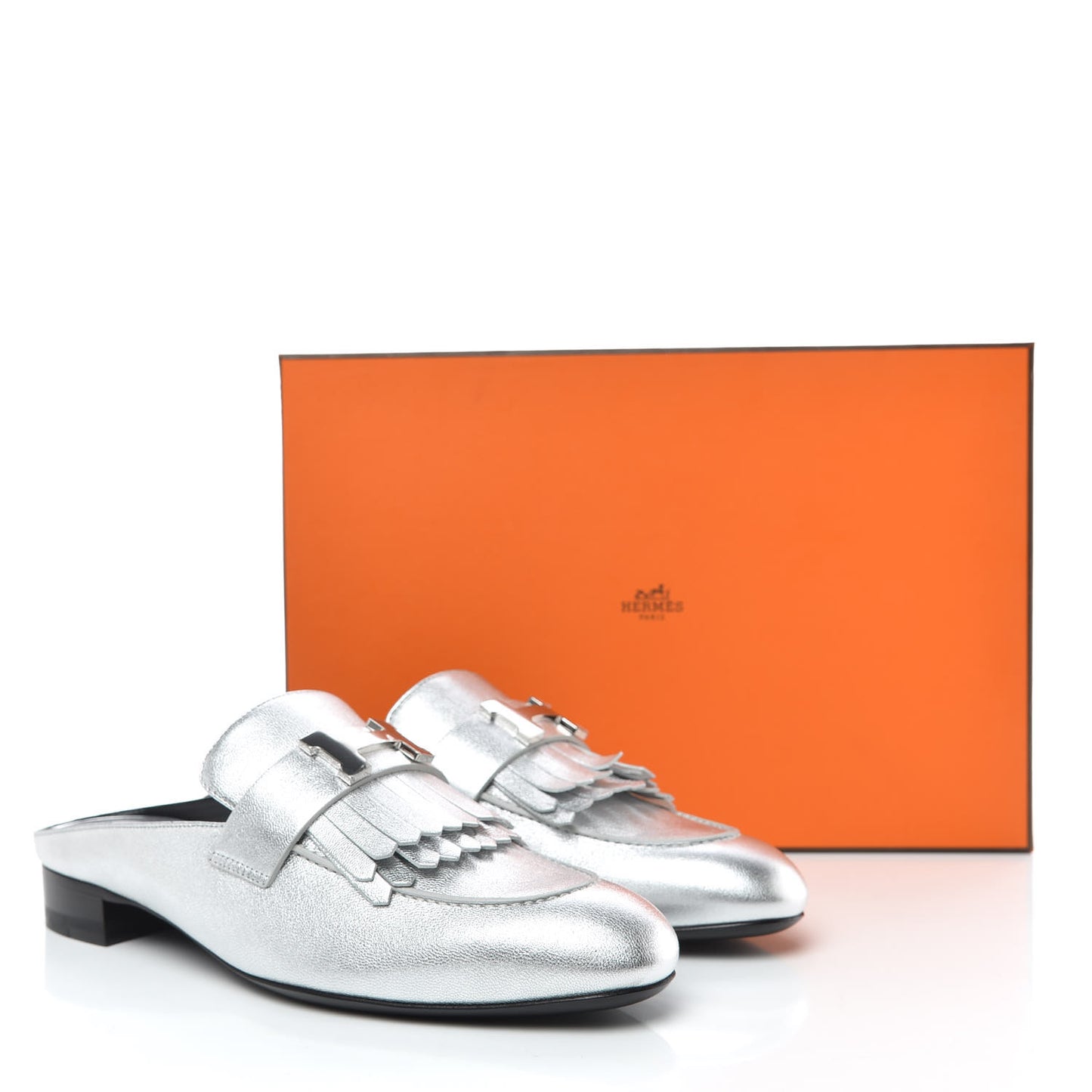 Metallic Goatskin Rivoli Mules 37.5 Gris Argente