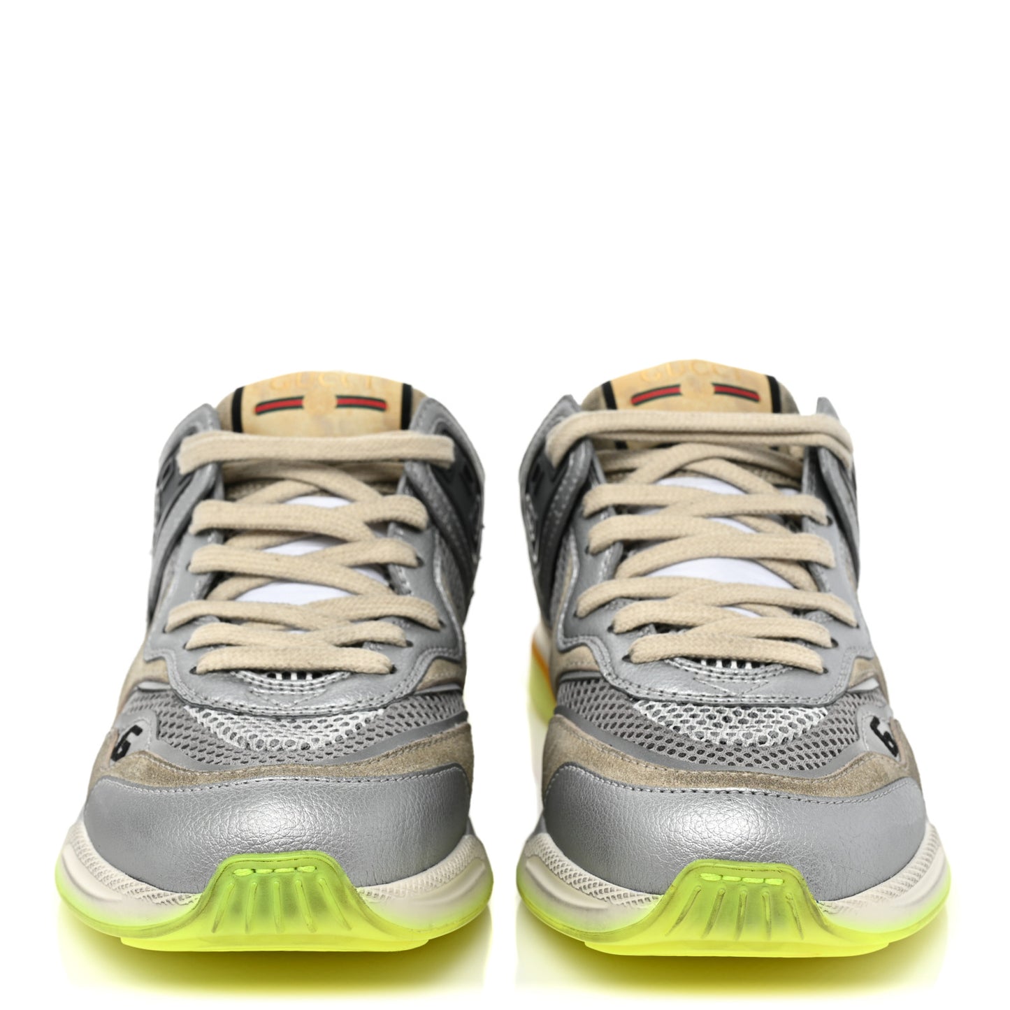 Metallic Calfskin Suede Womens Ultrapace Sneakers 36 Silver Oatmeal