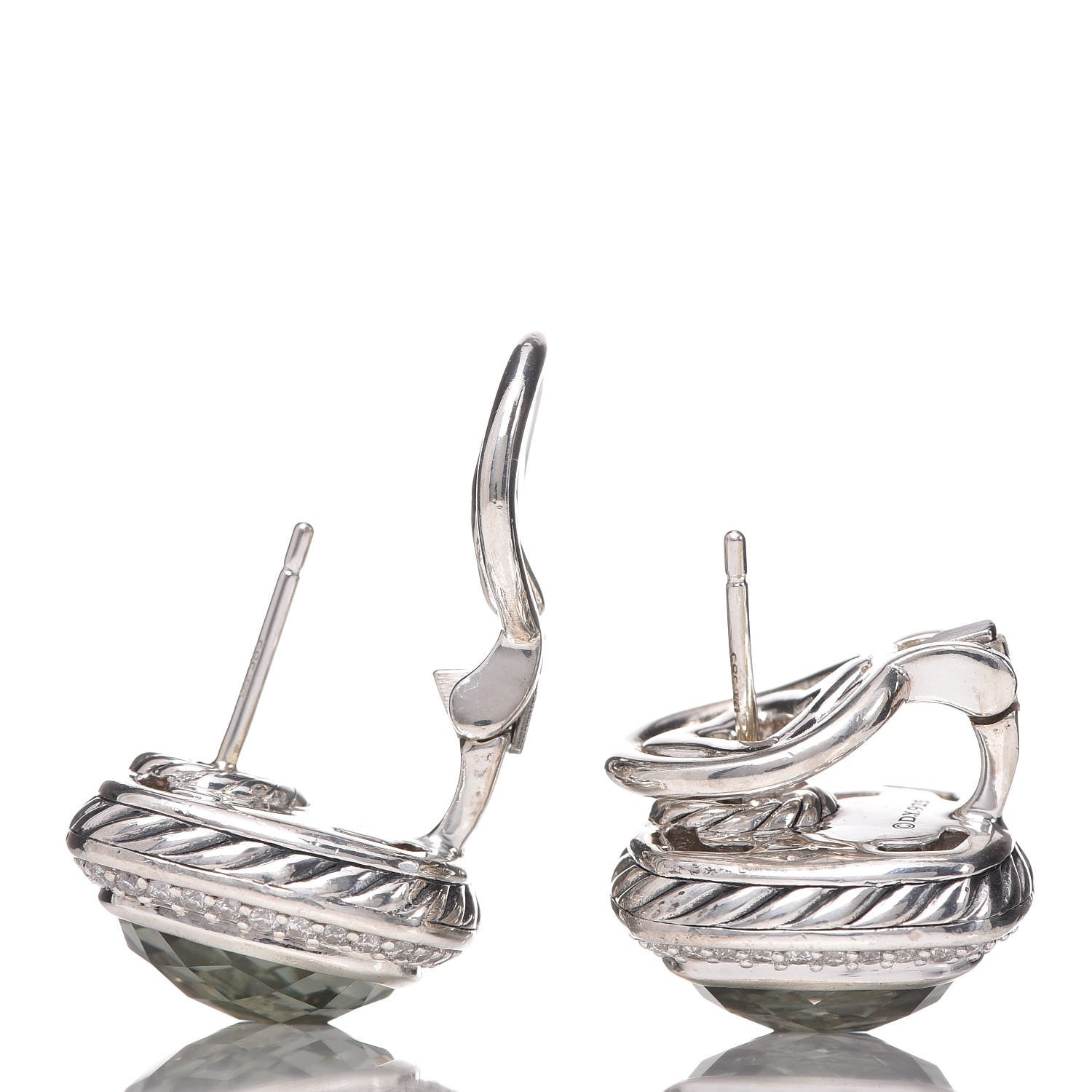 David Yurman Sterling Silver Diamond Prasiolite 11mm Albion Earrings 11 of 11